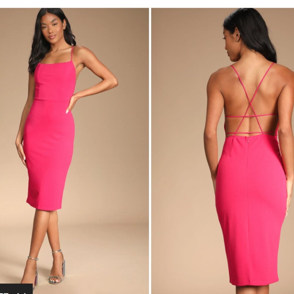 NWT - Never worn - Lulus Fiercely Fabulous Hot Pink Backless Bodycon Midi Dress